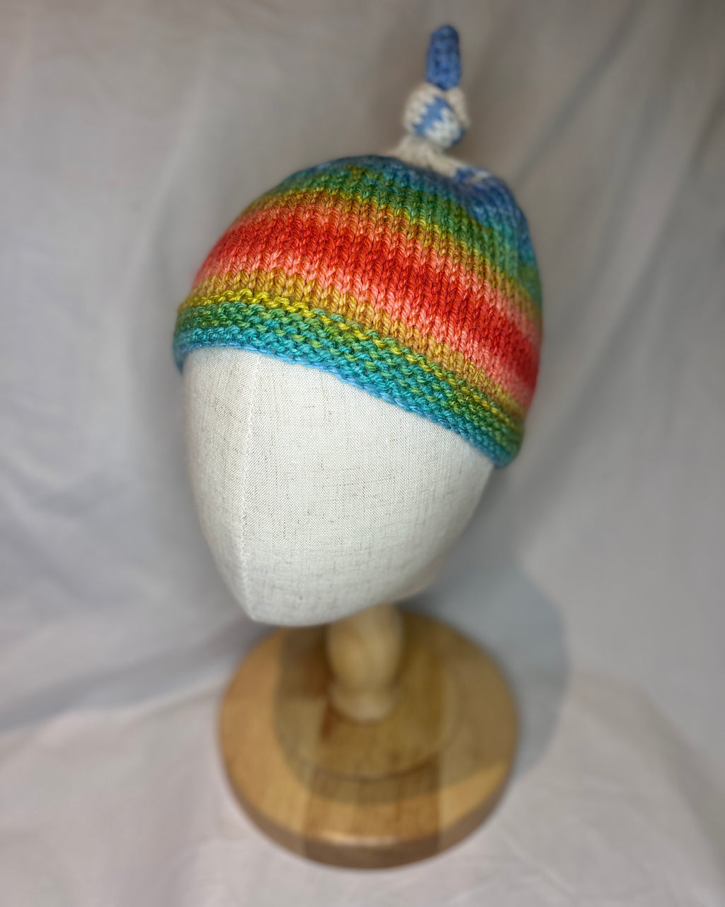 Rainbow Top Knot Beanie