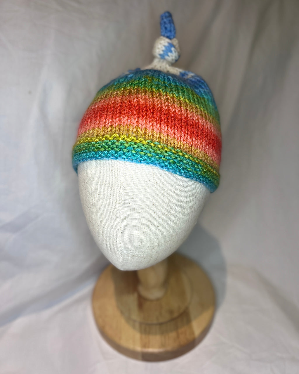 Rainbow Top Knot Beanie