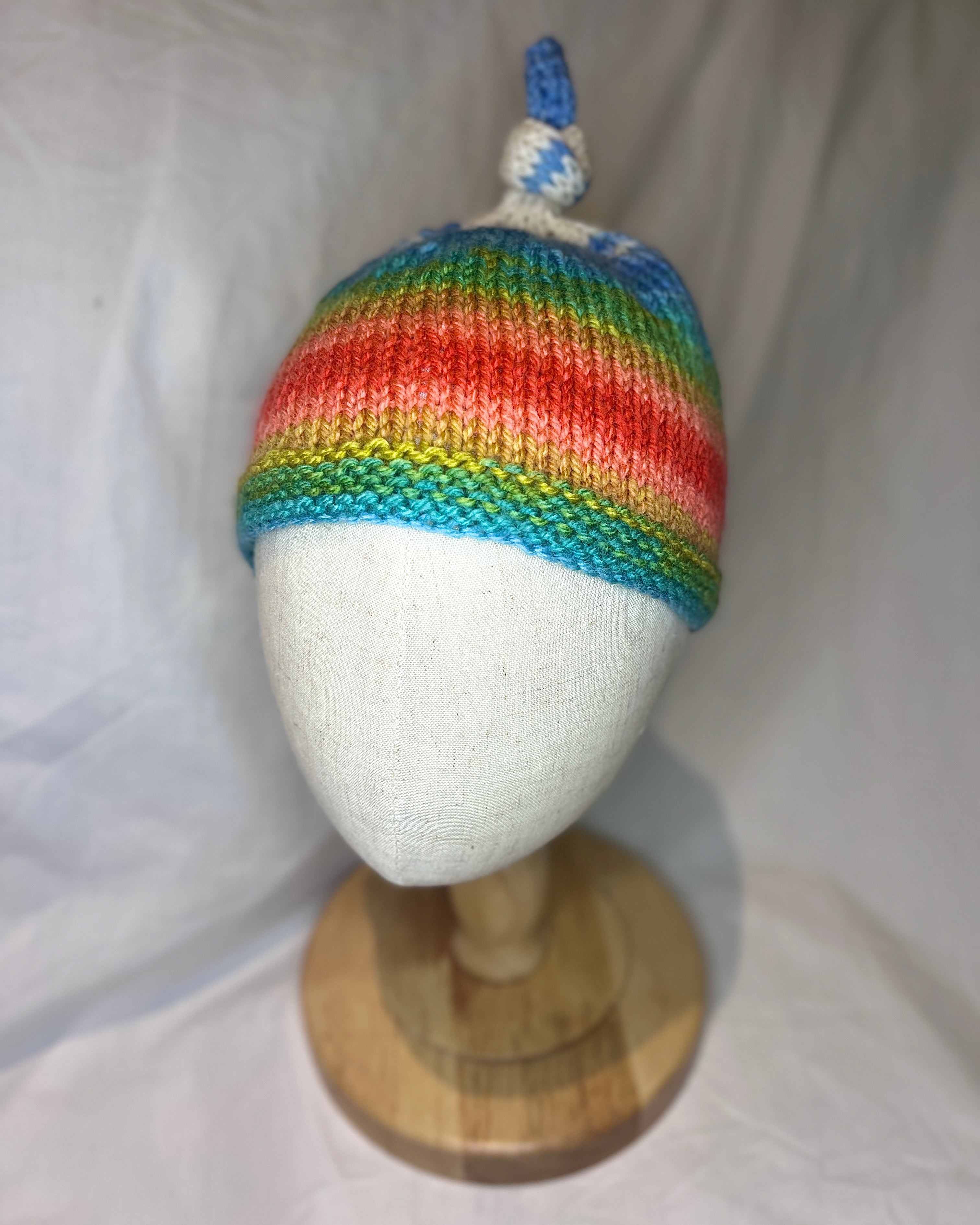 Rainbow Top Knot Beanie