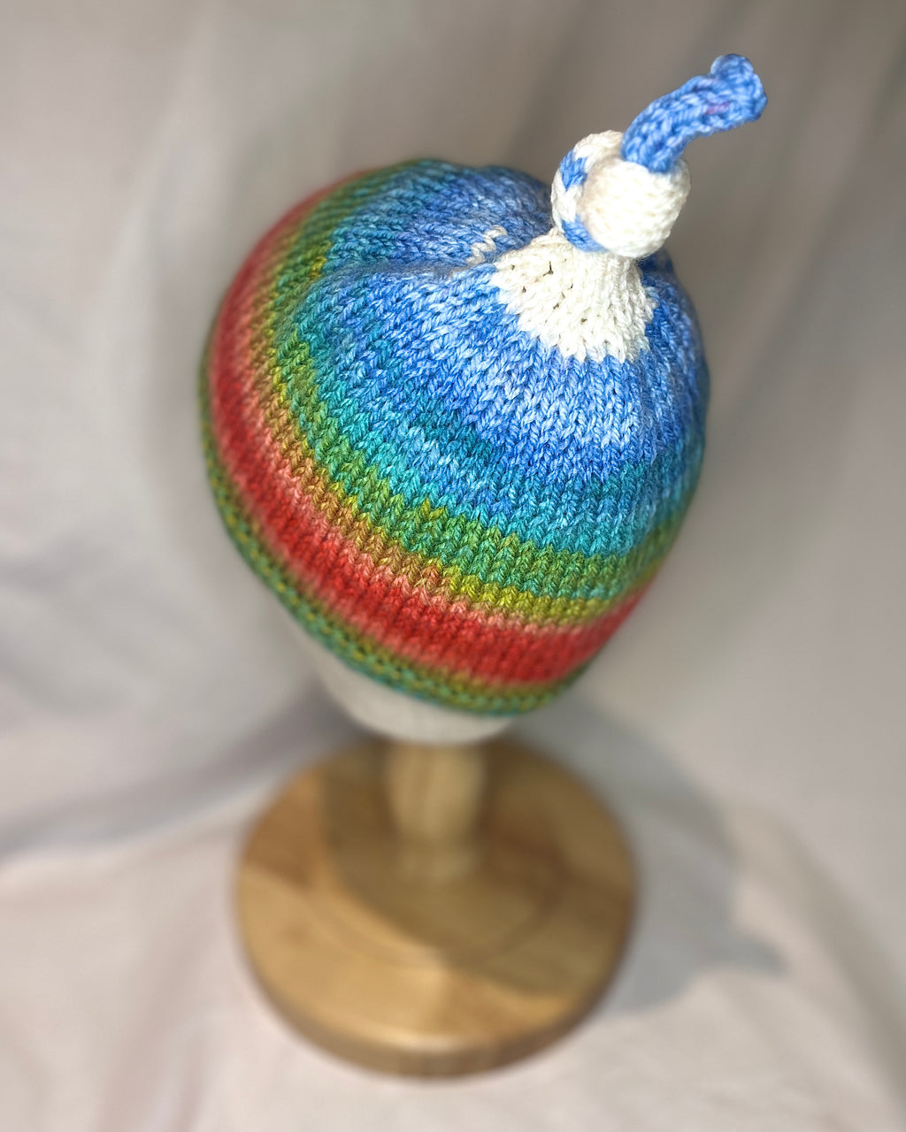Rainbow Top Knot Beanie