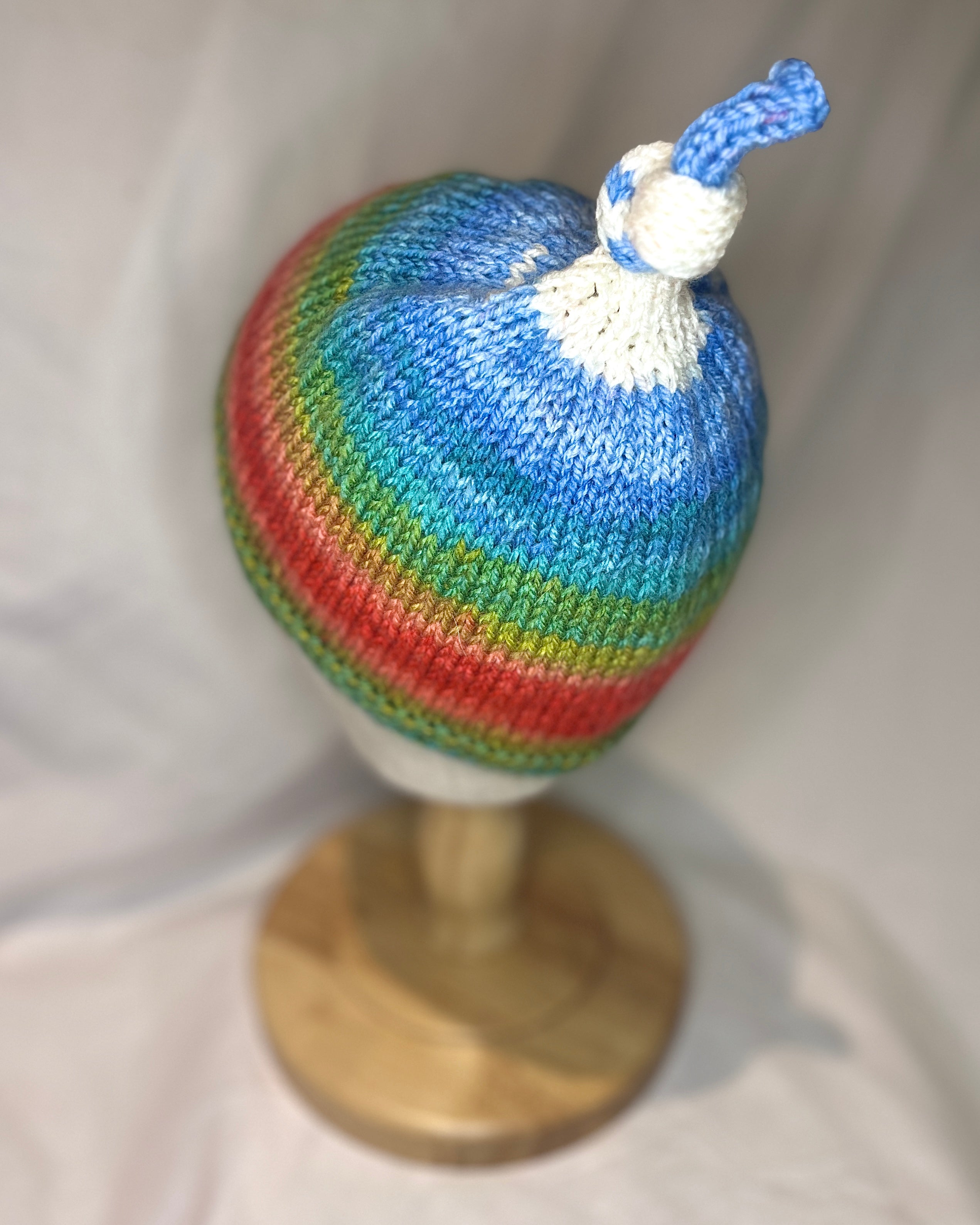 Rainbow Top Knot Beanie